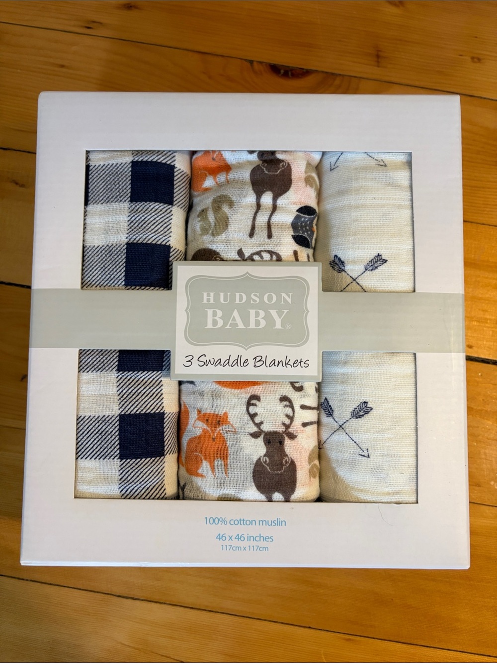Hudson Baby Navy, Orange & Cream Muslin Swaddle Blanket Set - 3 Pack